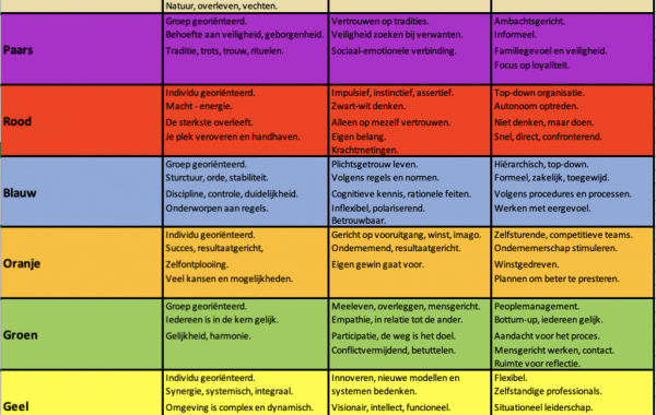 Grafische weergave van het Spiral Dynamics waardensysteem